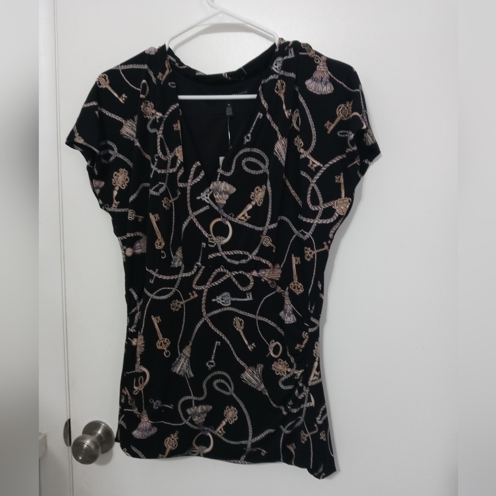 White House Black Market Keepsake Empire short sleeve Lined Ruched Blouse M